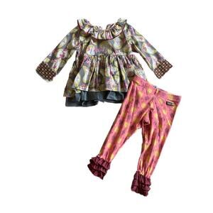 Matilda Jane Character Counts Floral Top Plus Ruffled Leggings- Size 2